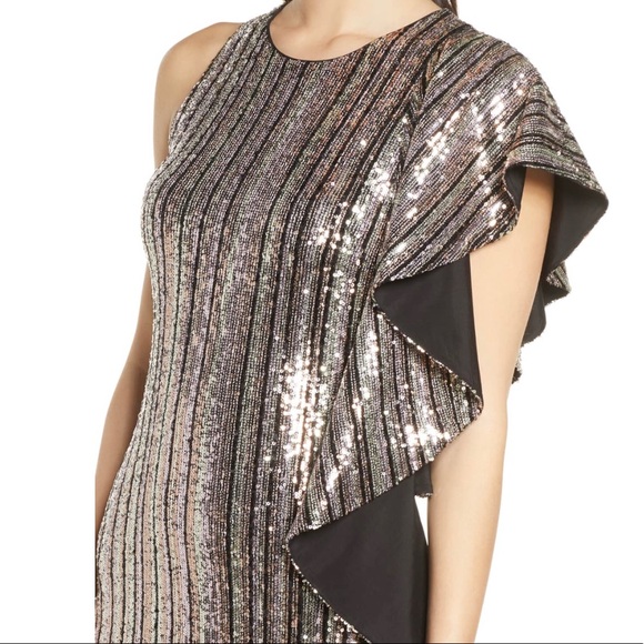 Stripe Sequin Ruffle Mini Dress- Comfy & Stretchy! - Picture 4 of 5